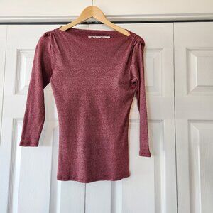 Michael Stars Shimmer Shelby ruched shoulder 3/4 sleeve tee tshirt top